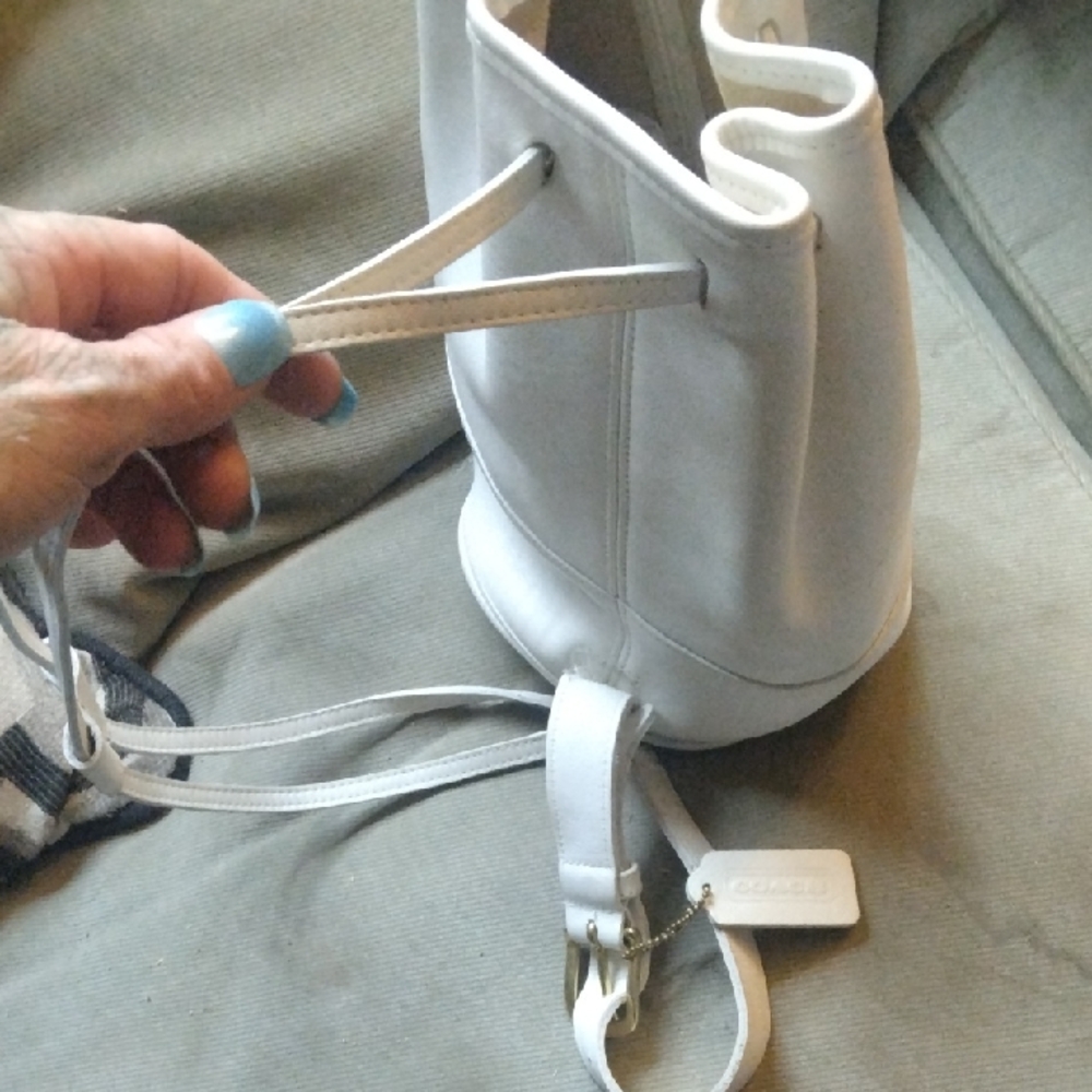 Coach White Leather Drawstring Backpack - image 1